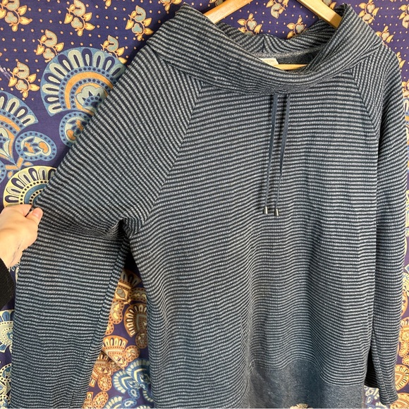 Cowl neck teal striped sweater - Picture 3 of 11